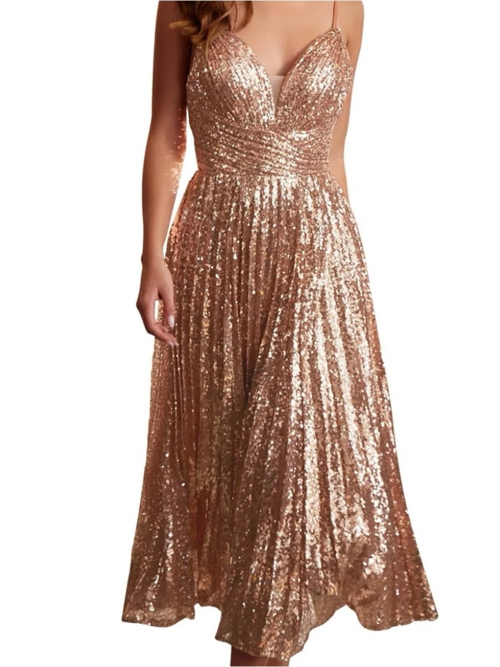 LaDivine Cinderella Divine Dress‎ rose gold micro sequin formal prom *READ* XS S